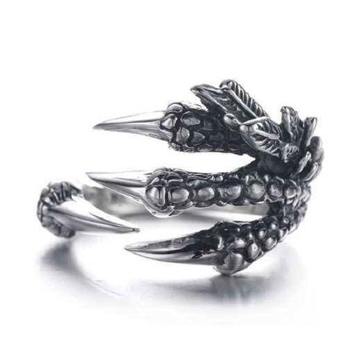Set di anelli da donna in stile punk retrò con design a serpente e drago, colore argento.