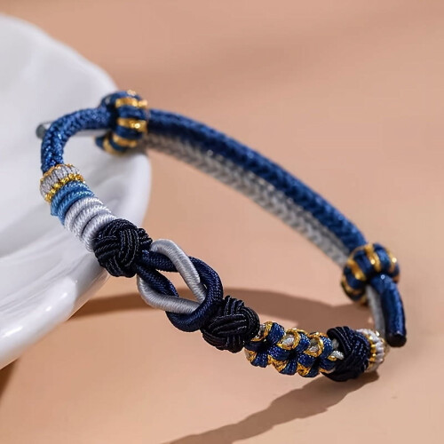 Handgewebtes Perlenarmband im Vintage-Stil, marineblau mit