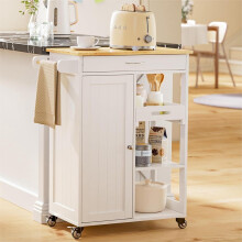 Carrito de isla de cocina blanco con cajones y toallero