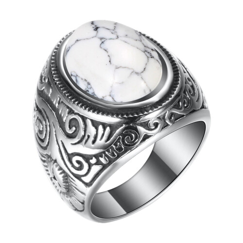 Retro turkis ring til mænd i titaniumstål med tre farver i opal
