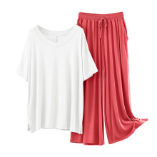 Damen-Pyjama-Set aus Viskose, bestehend aus einem kurzärmeligen Oberteil mit V-Ausschnitt und