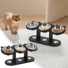 Katzenfutterständer mit 3 verstellbaren Edelstahlnäpfen,