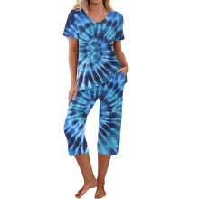 Completo pigiama da donna con pantaloni capri e stampe divertenti, taglie dalla S alla 2XL