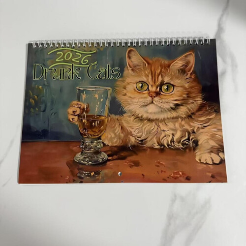 Drunk Cats2026Ημερολόγιο τοίχου 12x12 ίντσες