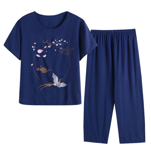 Damen-Pyjama-Set, leinenähnlich, 2-teilig, mit Blumenmuster, kurze