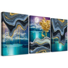Ensemble de 3 tableaux abstraits verts sur toile, 30 x 40 cm (12 x 16 pouces).