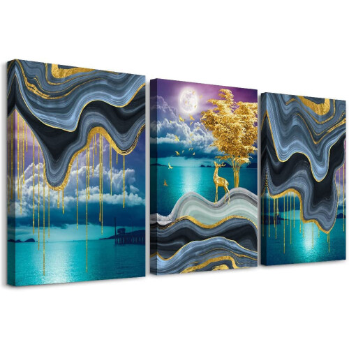 Conjunto de 3 peças de arte de parede em tela abstrata verde, 30x40cm (12x16 polegadas)