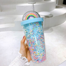 Gobelet à paille étanche de 550 ml, sans BPA, bleu ciel