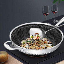DENEST stainless steel wok with glass lid and non-stick