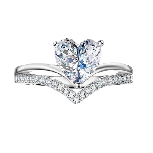 Hjertering-smykker Dame Rhinestone Sølvring Størrelse 11