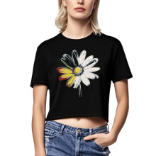 Crop-topp i bomull, damemodell, blomstertrykk, XS-XL