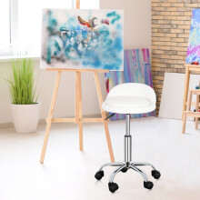 Tabouret pivotant à roulettes en cuir PU blanc (1 pièce)