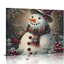 Tableau sur toile avec chapeau et écharpe bonhomme de neige, 40 x 30 cm