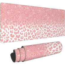 Alfombrilla de ratón para juegos con estampado de leopardo en oro rosa XL (31,5 x 11,8 pulgadas)