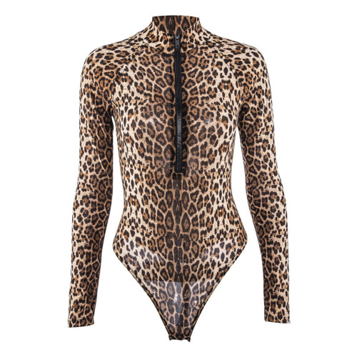 Damesbodysuit met lange mouwen en col, elastisch model