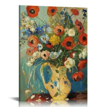 Van Gogh vászonkép vörös pipacsokkal, arany keretben, 40x51 cm