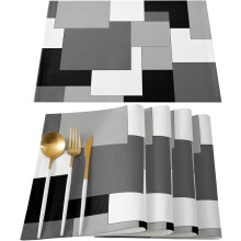 Set van 4 zwarte en grijze placemats, 30 x 45 cm