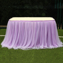 Tulle Table Skirt for Rectangle Tables – Ruffle Tutu Table Cloth, Compatible with Wedding, Bridal Shower, Baptism, Birthday & Christening