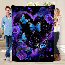 Pehmohuopa Vintage Purple Roses Blue Butterfly 150x200cm