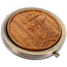 Miroir de maquillage rond vintage en bois OUNONA (1 pièce)