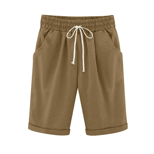 QLEICOM dameshorts i bomuldshør, khaki, 5XL