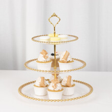 Supporto per cupcake a torre in plastica trasparente, 3 livelli, 35,5 cm, colore oro.