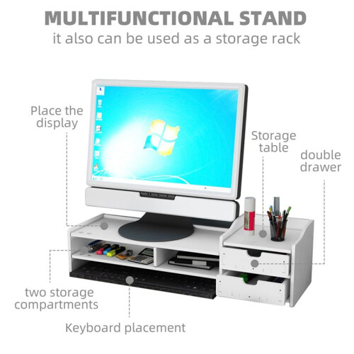 Computer Monitor Stand Riser Multi-Function PC Laptop Holder Desk Organizer Shelf Easy Assemble for Home Desktop 2
