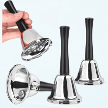 Conjunto de 4 sinos de mão em aço prateado com alça.