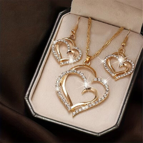 Set di collana e orecchini a forma di cuore in lega, 5 pezzi
