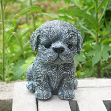 Estatueta de cachorro em resina cinza, 1 peça, 16 x 16 x 15 cm