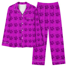 Conjunto de pijama feminino com estampa de pata de cachorro, 2 peças, manga longa.