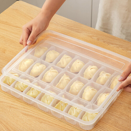 Contenitore per alimenti in plastica trasparente con 21 scomparti, ideale per ravioli.