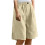 Shorts femininos de algodão e linho com pernas largas, bolsos e elástico. 1