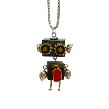 Punk-Roboter-Halsketten-Set aus Holz, Steampunk, 1-teilig