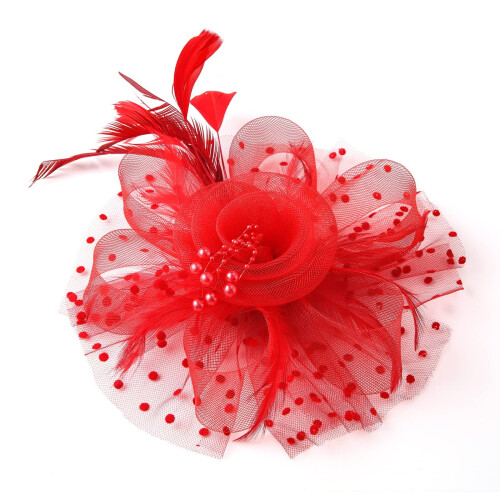 Fascia per capelli rossa da donna per tea party e matrimonio 2