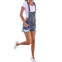 jardineira feminina casual azul lisa