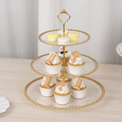 Βάση για Cupcakes, Διαφανές Πλαστικό, 3 Επίπεδα, Χρυσό, 14 ιντσών 2