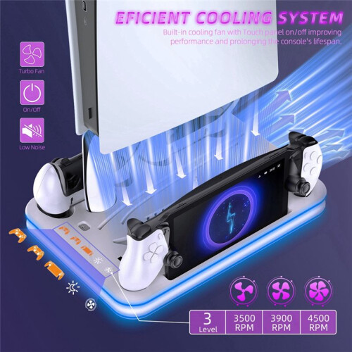 Controller Charging Dock with RGB Light Fan Cooling Base Charging Stand for PS5 Pro/Slim/for PS5 Full Series Console B 2