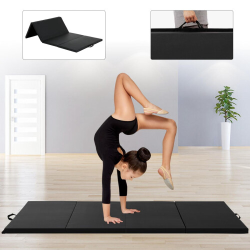 Folding Gymnastics Mat Black 4 ft x 8 ft x 2 in