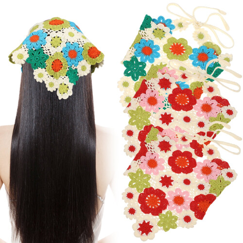 Set di bandane all'uncinetto con fiori, sciarpa per capelli comoda, 3 pezzi 2