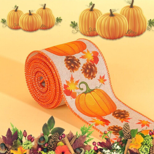 Thanksgiving ribbon with pumpkin and maple leaf design, 2.5m 1