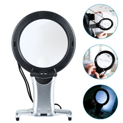 Lighted magnifying glass neck wearable handheld desktop 1
