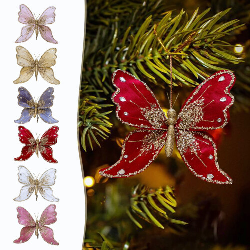 Christmas tree butterfly ornaments red glitter hollow with 2