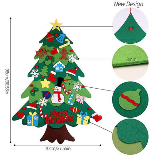 3ft Lighted Felt Christmas Tree Wall Decor with 32 Ornaments 1
