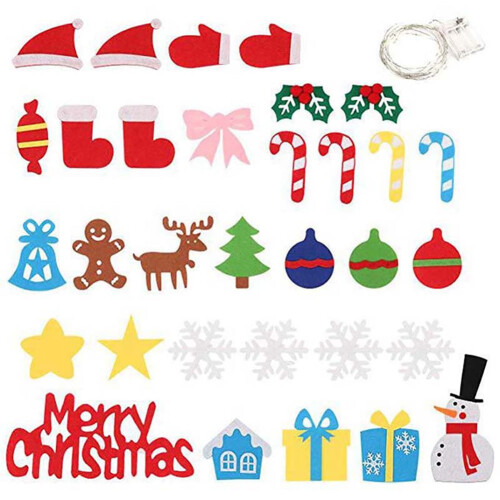 3ft Lighted Felt Christmas Tree Wall Decor with 32 Ornaments 2