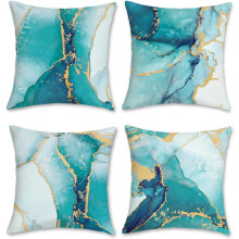 Conjunto de 4 capas de almofada decorativas em mármore turquesa, 45x45 cm (18x18 polegadas).