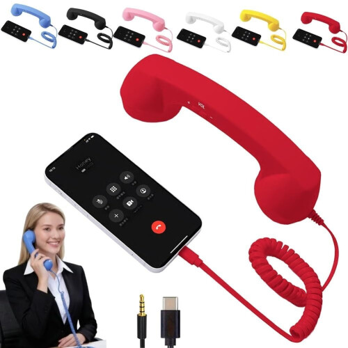 Retro Phone Handset for iPhone Android Type-C 3.5mm Blue