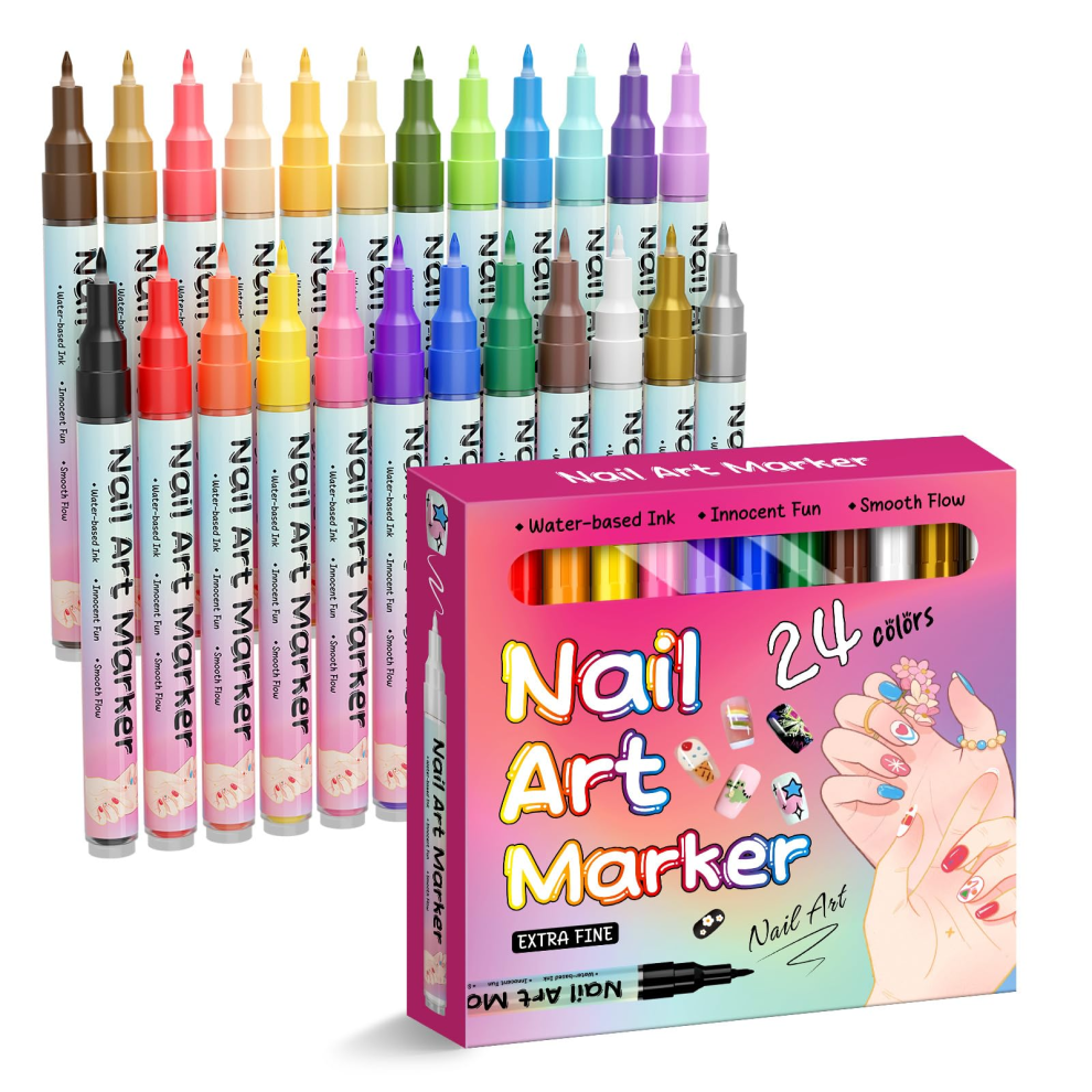 Waterproof Nail Art Pens 0.5mm Tip 12 or 24 Colors