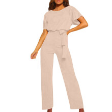 Jumpsuit met korte mouwen, riem en rechte pijpen voor dames