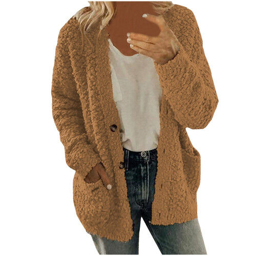Cardigan da donna Elainilye in peluche con tasche e